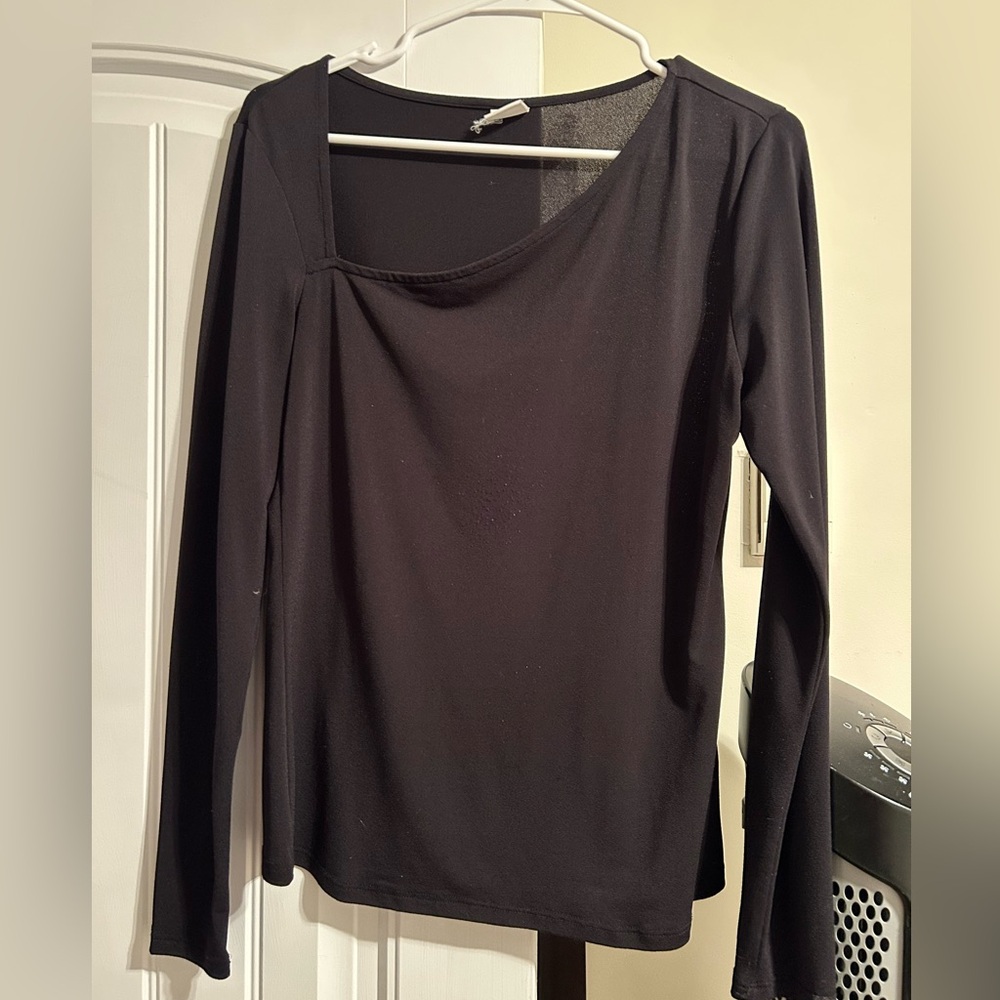 H&M Black Long-Sleeve Asymmetric Neck Top